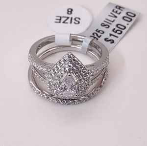 "RJ-R24" Sterling Silver 925 Pear Cut CZ Bridal Wedding Engagement Ring Size 8